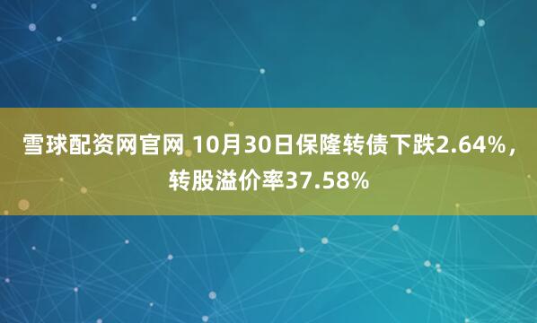 雪球配资网官网 10月30日保隆转债下跌2.64%,转股溢价率37.58%